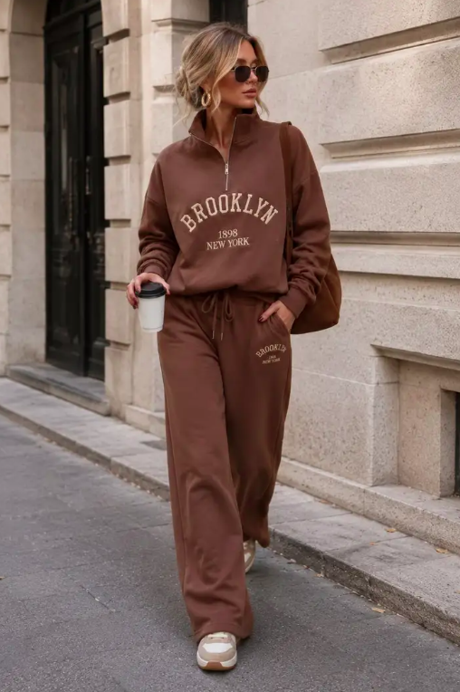 Ensemble Sweat Col Zippé & Pantalon Large