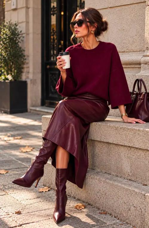 Ensemble Pull & Jupe en similicuir