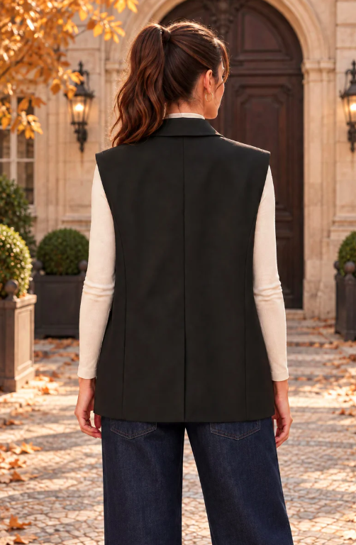 Gilet blazer sans manches oversize noir
