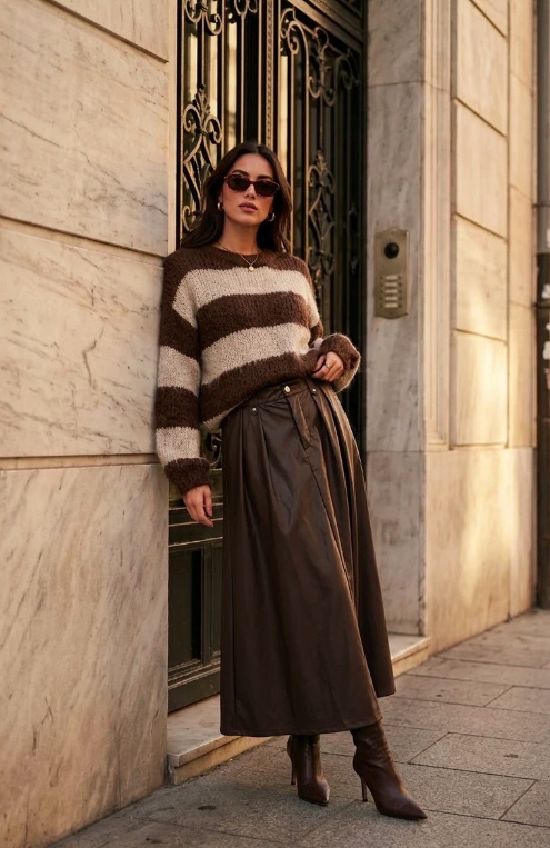 Jupe longue en simili cuir