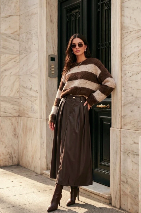 Jupe longue en simili cuir