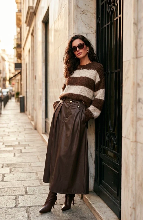 Jupe longue en simili cuir