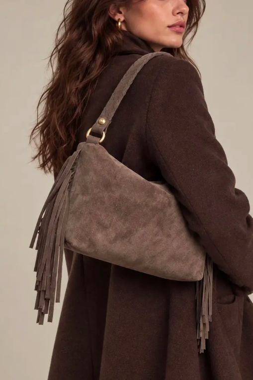 Sac à main en daim à franges